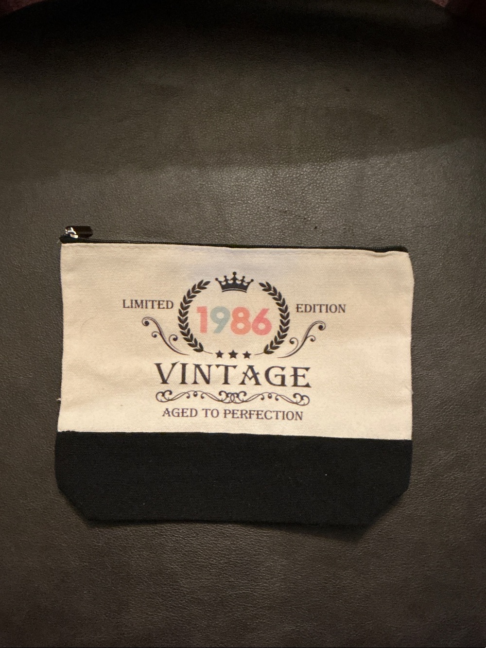 Vintage-Inspired 1986 Two-Tone Canvas Travel/Cosmetic Pouch - Black & Cream